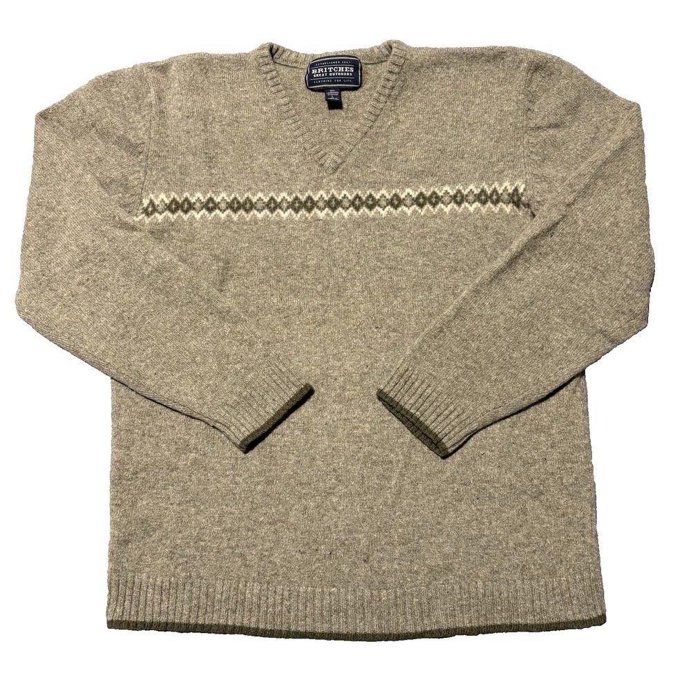 Britches Great Outdoors Lambswool Sweater Mens L Light Brown Crewneck Fair Isle